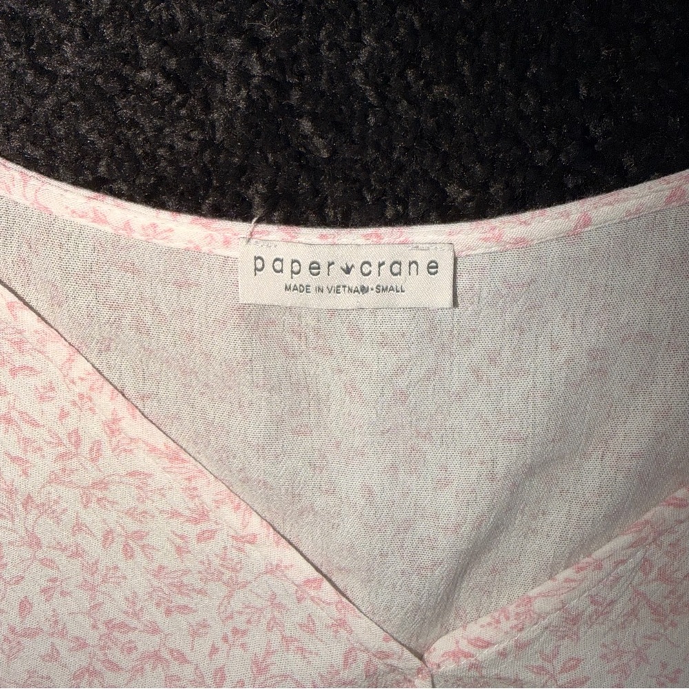 Paper Crane Pink Smocked Crop Top V-Neck Long Sleeve Peplum - Size S - Picture 6 of 8